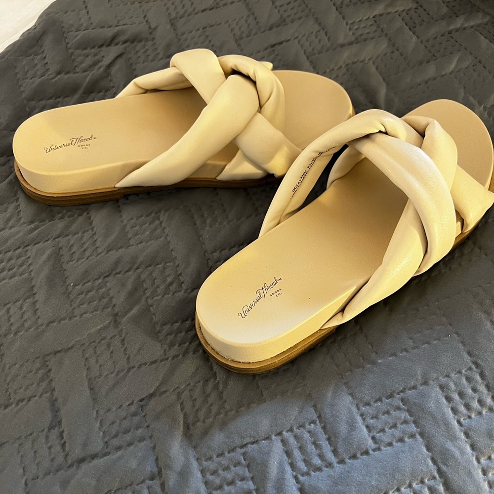 Cream, braided slip on sandal